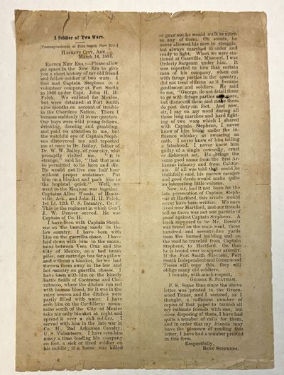  Stephens , a veteran of the Mexican - American and Civil wars, served with Statham in Company H, Ar...