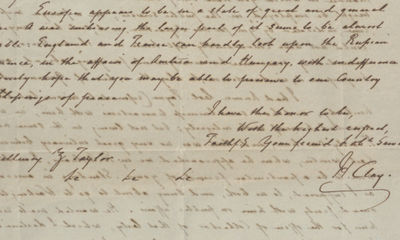 Henry Clay Writes Pres. Taylor Hoping He “may be able to preserve to our country the blessings of peace.""