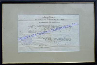 Andrew Johnson Appoints Deputy Postmaster One Week After Lincoln Is Shot; It Is Co-Signed By An Acting Secretary Of State Since William Seward Was Recovering From His Wounds