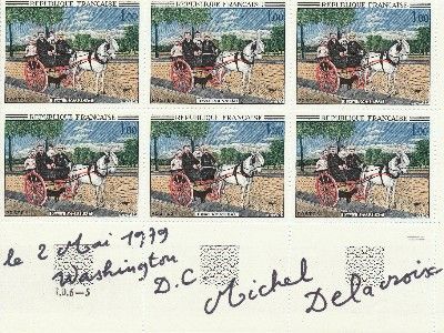 Signed sheet of 6 French postage stamps, Washington D.C. 8vo, May 2, 1979