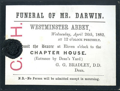 1882. Darwin, Charles (1809-82). Funeral of Mr. Darwin. Westminster Abbey, Wednesday, April 26th, 18...