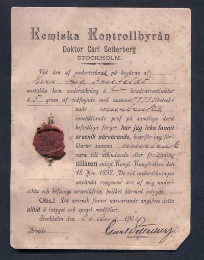 ”Kemiska Kontrollbyrån, Doktor Carl Setterberg…