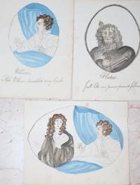Three Early Nineteenth Century Original Naive Yet Haunting Watercolors, all done by the same hand, all small scale and set in ovals