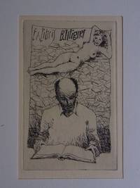 Erotisches Exlibris für B. Illigner. Motiv: Liegender weiblicher Akt auf Büchern, darunter...
