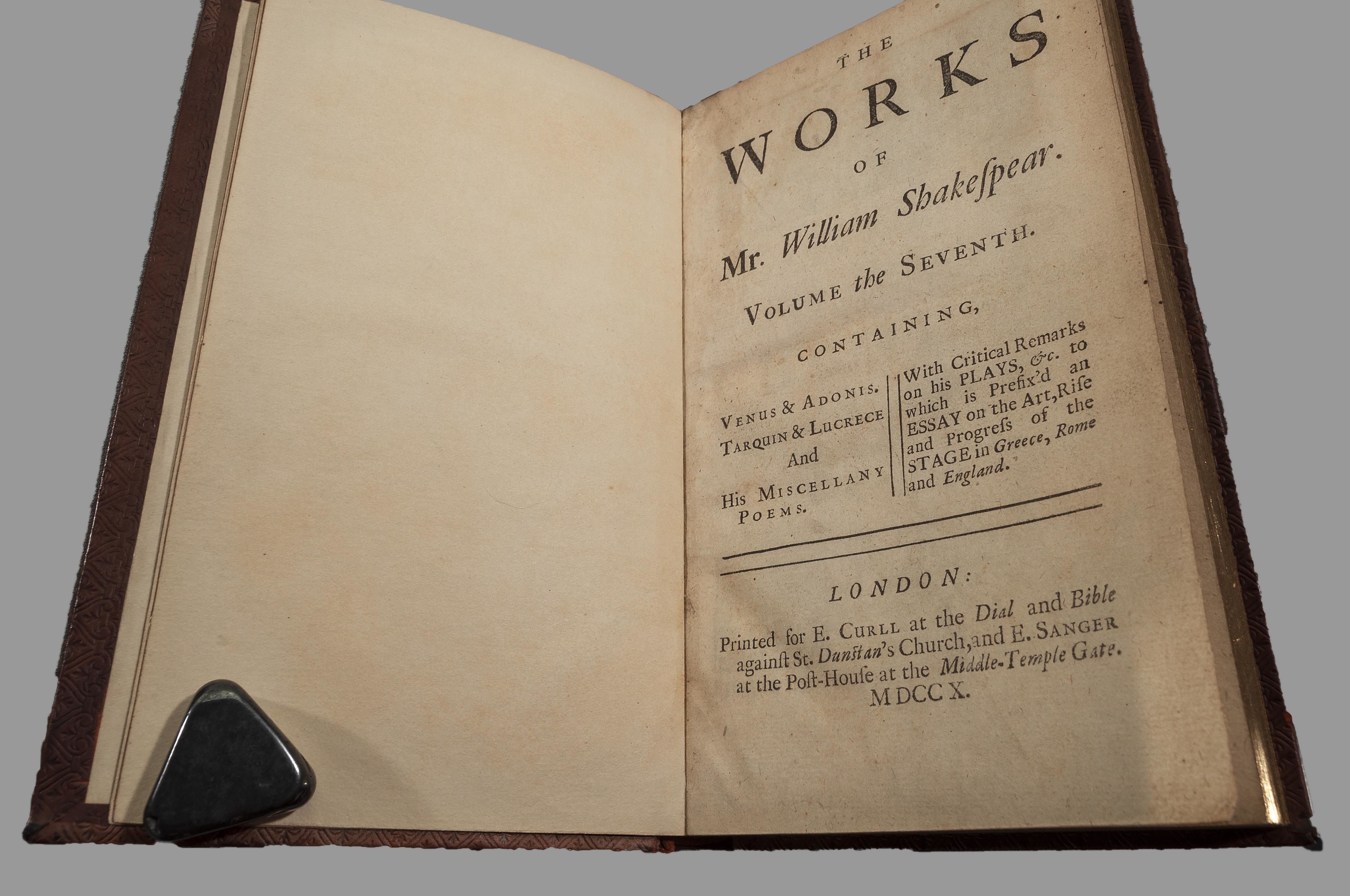 THE WORKS OF MR. WILLIAM SHAKESPEAR IN SIX VOLUMES: ADORN'D