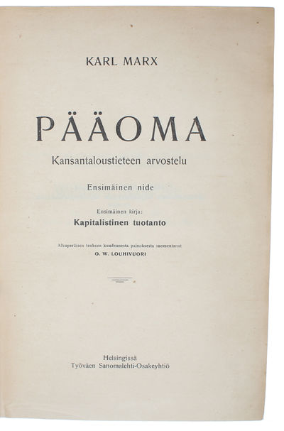 Pääoma. Kansantaloustieteen arvostelu Ensimäinen…