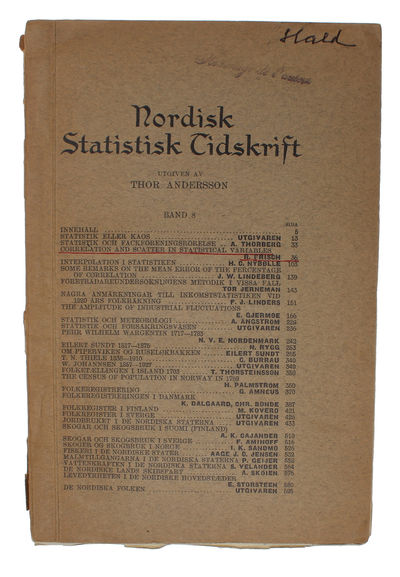 Correlation and Scatter in Statistical Variables.