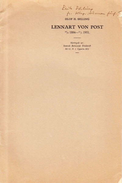 Lennart von Post. 16/6 1884 – 11/1 1951. Särtryck…