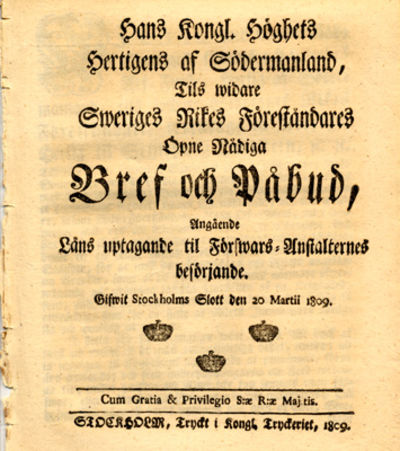 Hans Kongl. Höghets Hertigens af Södermanland,…