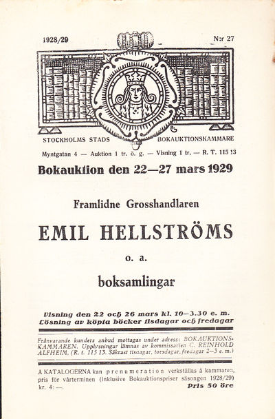 Bokauktion den 22-27 mars 1929. Framlidne…
