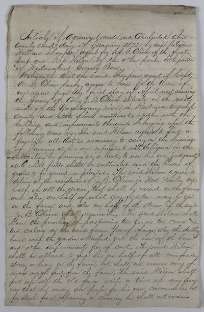 [Articles of Agreement Between a Landowner and Sharecropper in Reconstruction-Era Pennsylvania]