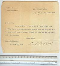 Signed Letter Autograph by Morton, Levi; 1898, Politician and helped refinance US National Debt!