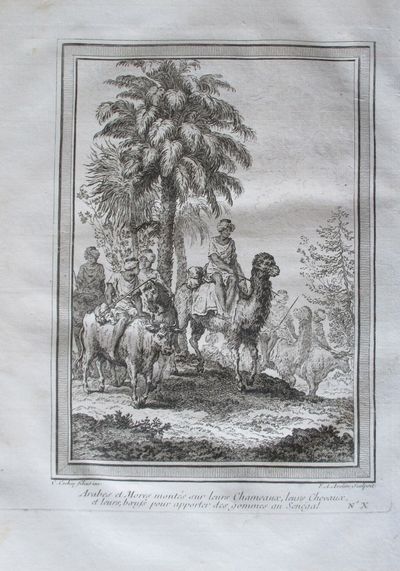 Original Engraving of Arabs Traders Traveling by Camel, horse and Oxen, published in 1748