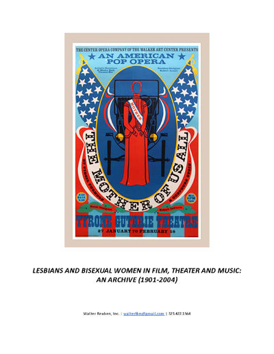 LESBIANS AND BISEXUAL WOMEN IN FILM, THEATER & MUSIC (1901-2004) Archive