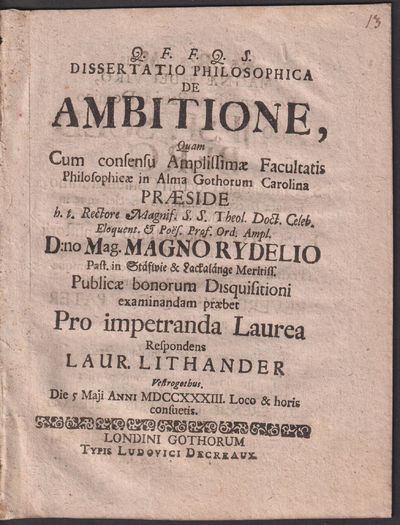 Dissertatio philosophica de ambitione, quam ...…