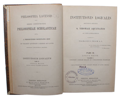 Institutiones Logicales. Secundum Principia S. Thomae Aquinatis ad usum Scholasticum. Pars I-II:1-2 (3 Vols). (photo 4)