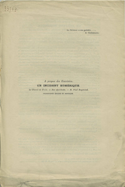 Le Mans, France: Imprimerie Monnoyer, 1909. Offprint. Paper wrappers. A very good copy with a couple...