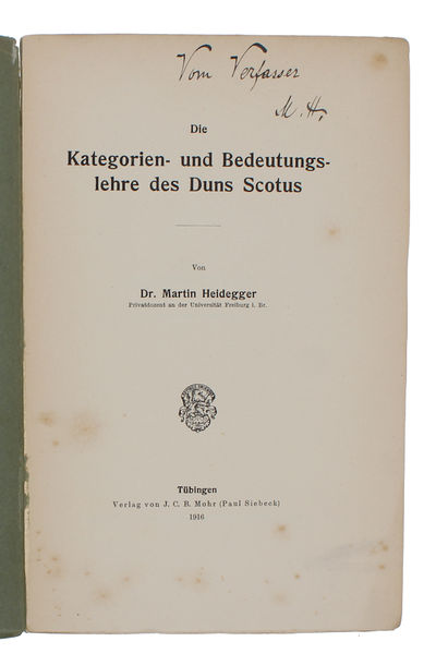 Die Kategorien- und Bedeutungslehre des Duns Scotus. - [HEIDEGGER'S HABILITATIONSSCHRIFT - PRESENTATION-COPY] (photo 2)