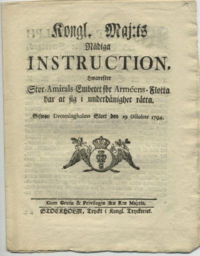 Kongl. maj:ts nådiga instruction, hwarefter…