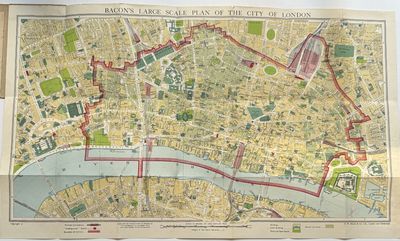 G. W. Bacon & Co, 1946. Pocket map, color lithograph folding into original brown printed card wrappe...