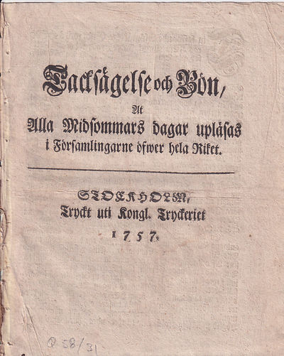 Tacksägelse och bön, at alla midsommars dagar…