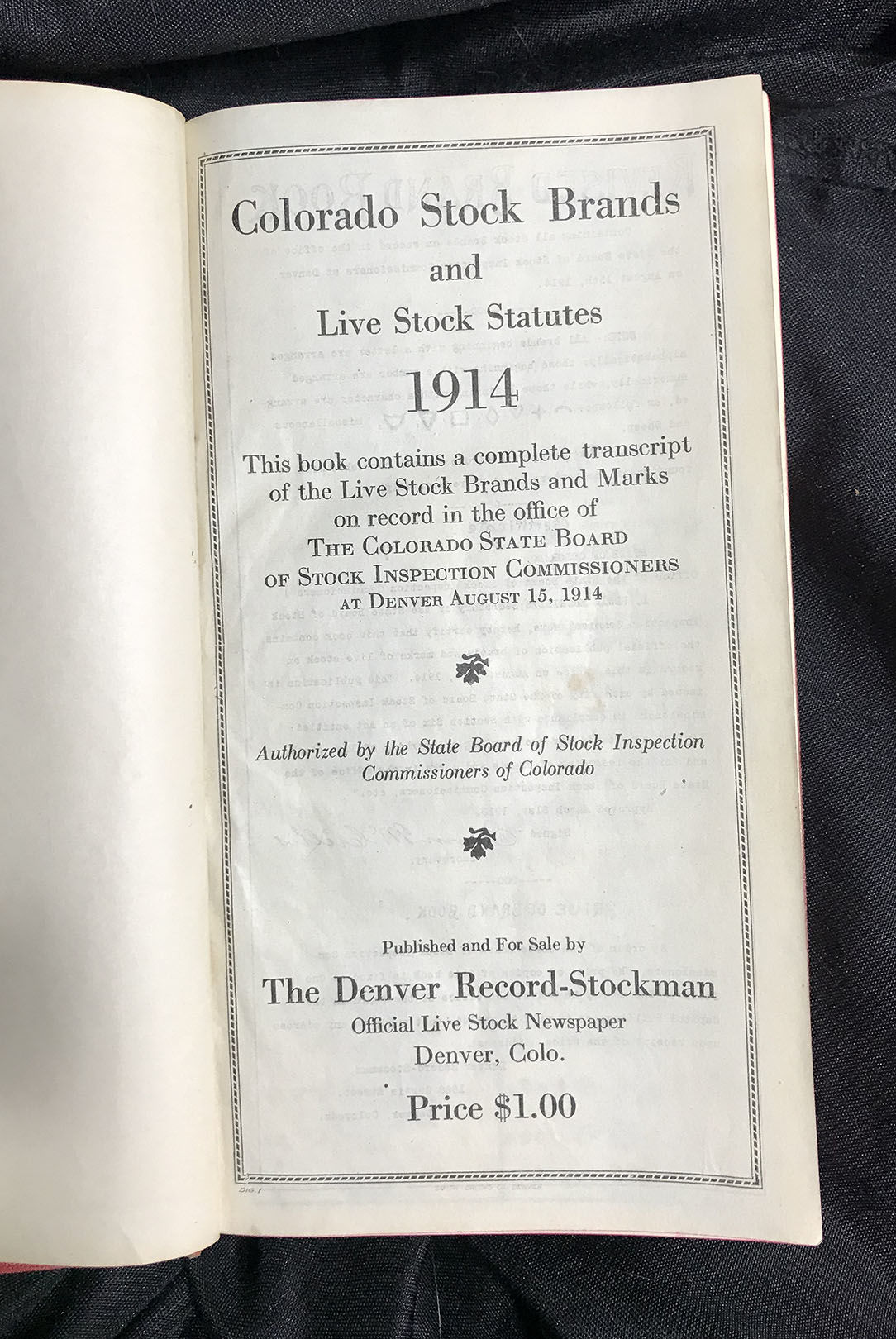 COLORADO BRAND BOOK, 1914, livestock brands 1914 The Denver Record