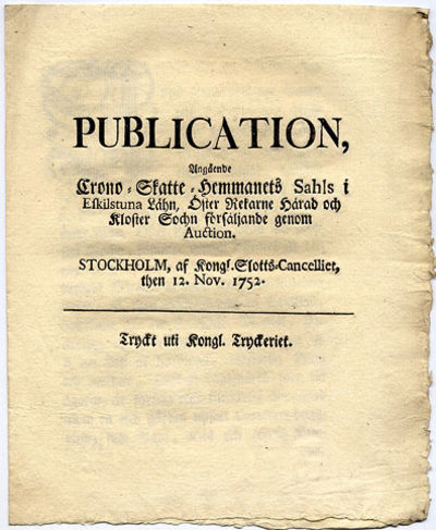 Publication, angående crono-skatte-hemmanets…