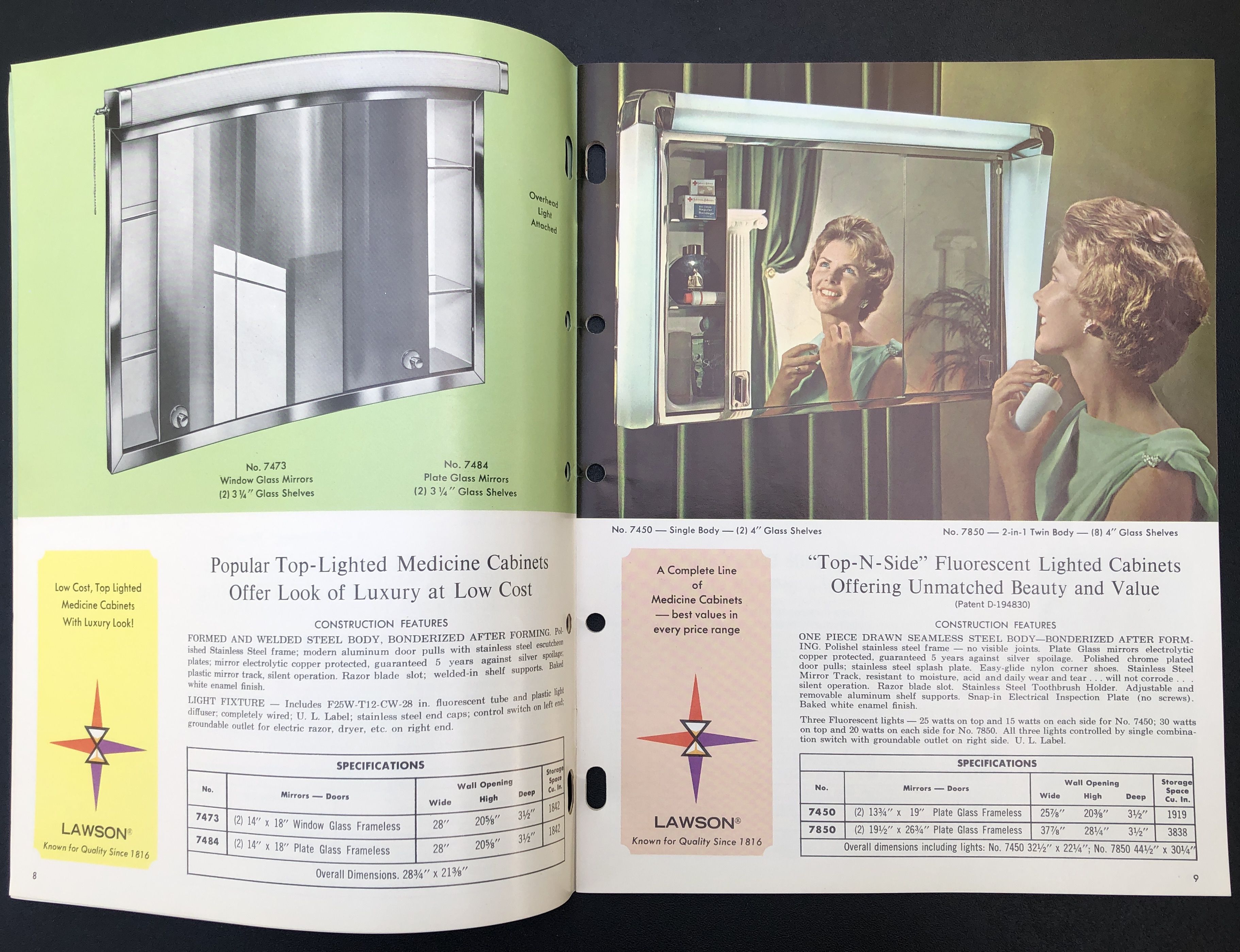 Ca. 1965 Lawson Co. catalog of medicine lavatory mirrors, bathroom accessories by