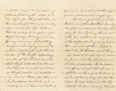 Autograph Letter, Signed, by James Denver as Commissioner of Indian Affairs to his Wife Louise Rombach Denver , Describing Crime on the Baltimore & Ohio Railroad and Referencing the Plug Uglies, 1857