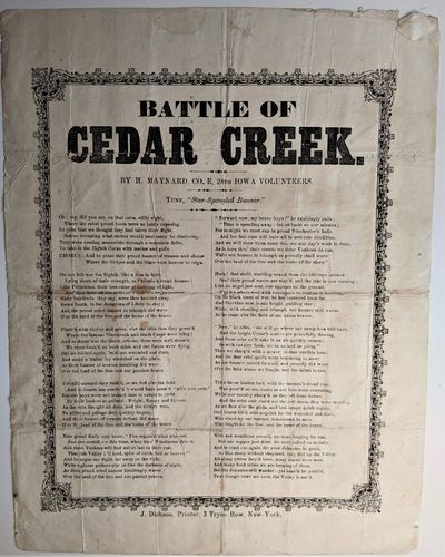 Battle of Cedar Creek. By H[orace] Maynard, Co. E, 28th Iowa Volunteers. Tune, "Star-Spangled Banner." [Caption title]