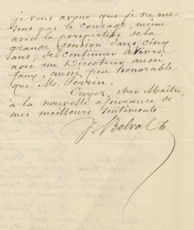 Two autograph letters signed "J Belval" concerning a lawsuit at the Paris Opéra
