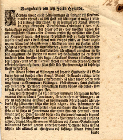 Kungiörelse om löst folks hysande [1750].