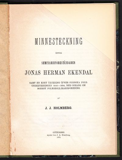 Minnesteckning öfver seminariiföreståndaren Jonas…