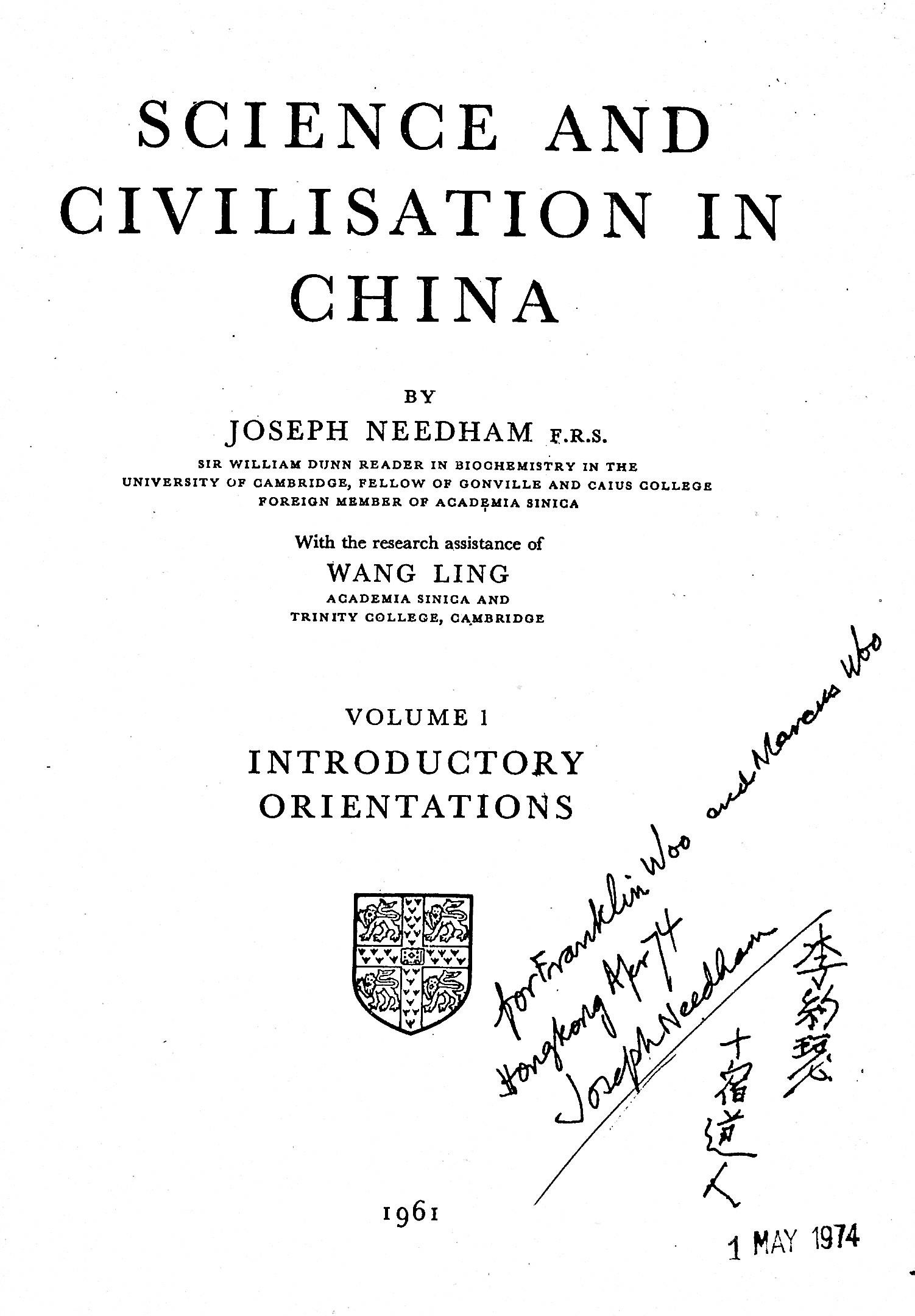 SIGNED. Science and Civilisation in China Vols I-III and IV (parts