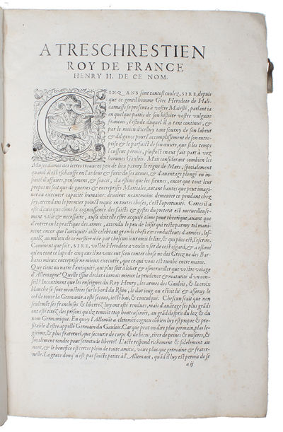 Les neuf livres des Histoires. Plus un recueil de George Gemiste dict Plethon, des choses auenues depuis la iournée de Mantinée. Le tout traduit de Grec en Francais par Pierre Salia. - [THE MONUMENTAL FIRST FRENCH EDITION OF THE HISTORIES OF HERODOTUS] (photo 2)
