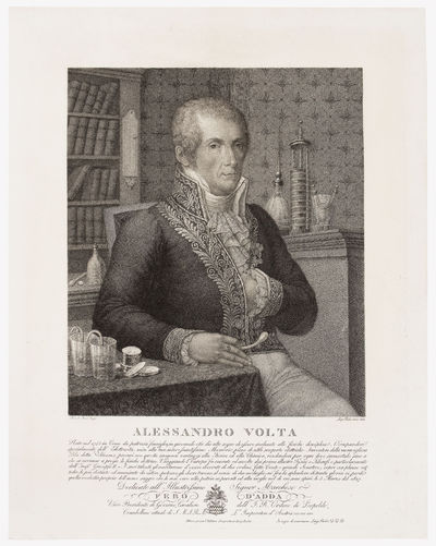 Engraved portrait of Volta by Luigi Rados after Roberto Focosi