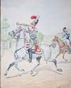 View Image 1 of 3 for  Soldier Playing Trumpet Astride a White Horse Moving with a Lively Gait, an Aqueduct in the Backgro... Inventory #20256
