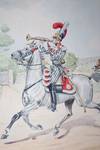 View Image 3 of 3 for  Soldier Playing Trumpet Astride a White Horse Moving with a Lively Gait, an Aqueduct in the Backgro... Inventory #20256