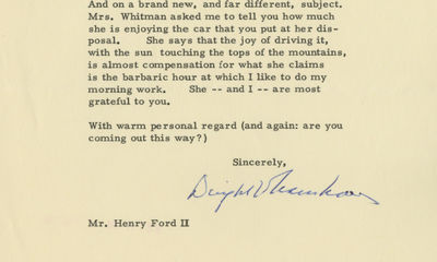 Former President Eisenhower Writes Henry Ford II, Indicating His View That Automation Does Not Cost Jobs, but Encourages Americans to Be Self-Reliant