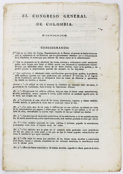 El Congreso General de Colombia. Considerando... [caption title]