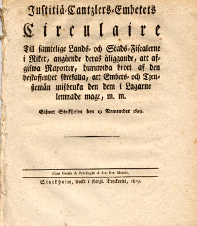 Justitiä-Cantzlers-Embetets circulaire till…