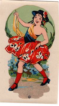 Thirty plus Early Meyercord Transfer Sheets, 1920s or 1930:Dancing girl in Ruffled Costume, at least eight color printing