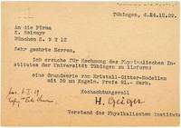 A typed postcard, signed H. Geiger, Tübingen, 24th December 1929.