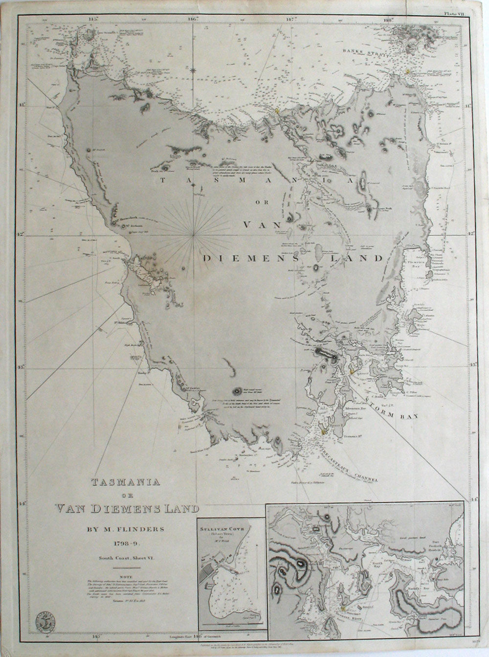Tasmania or Van Diemens Land by M. Flinders 17989. South Coast, Sheet