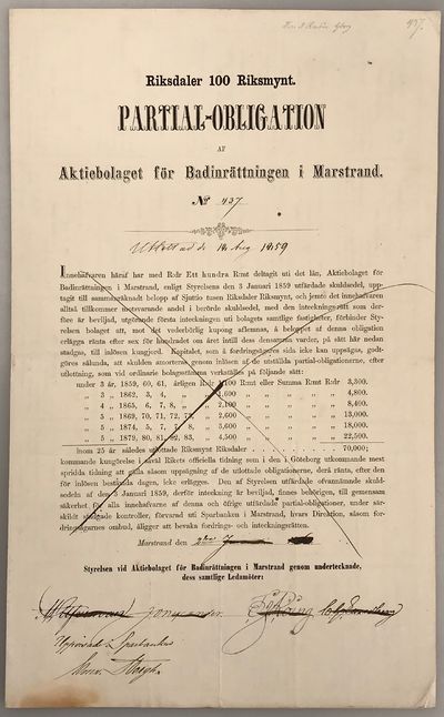 [Obligation]. Partial-Obligation af Aktiebolaget…