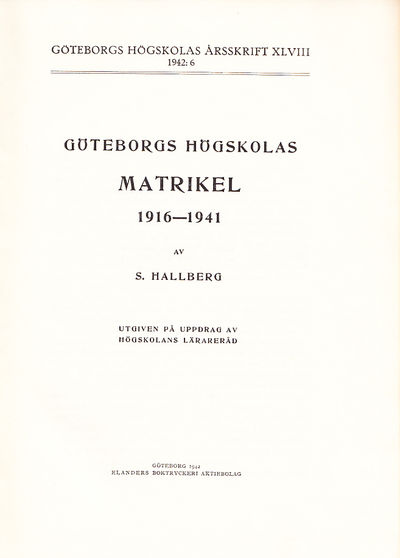 Göteborgs högskolas matrikel 1916-1941. Utgiven…