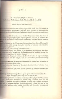 PHOTOVOLTAICS AND SOLAR ENERGY BEGIN: "The Action of Light on Selenium" (Philosophical Transactions of the Royal Society of London, Vol. 167 for the Year 1877 Part I & Part II, pp. 313-349)