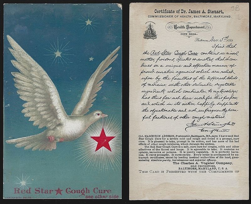 Advertisement - Victorian Trade Card for Red Star Cough Cure with Flying Dove