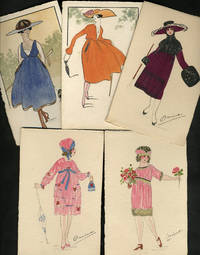 image of Art Deco hand-painted French Fashion postcards