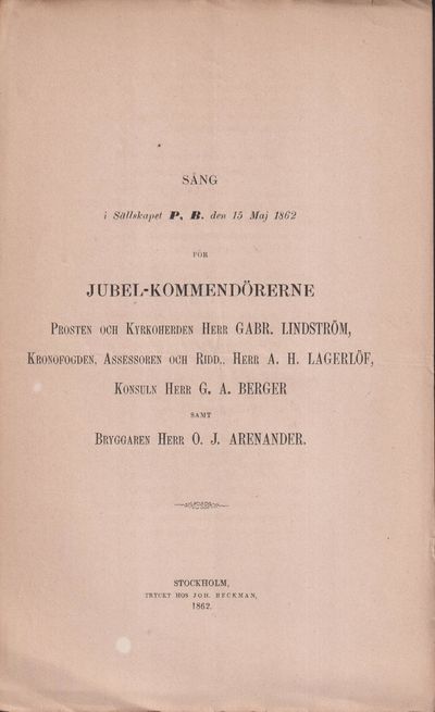 Sång i Sällskapet P.B. den 15 maj 1862 för…